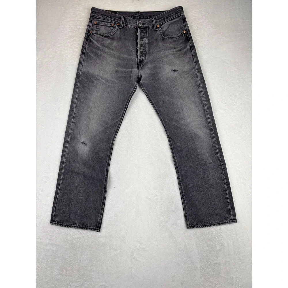 Levis 501 Men's 34x30 Jeans Grungy Grey HighLow Fade, Wash Distressed Denim